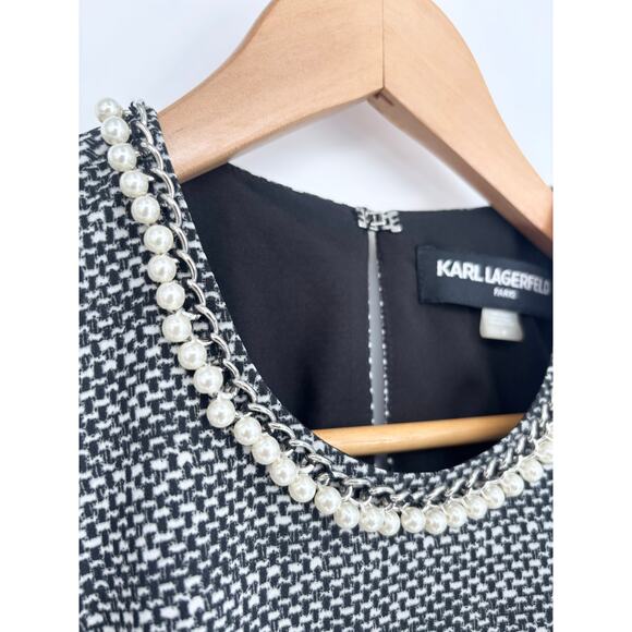 Karl Lagerfield Paris NWT Black and White Pearl Collar Swing Dress Size 4 - Picture 4 of 9
